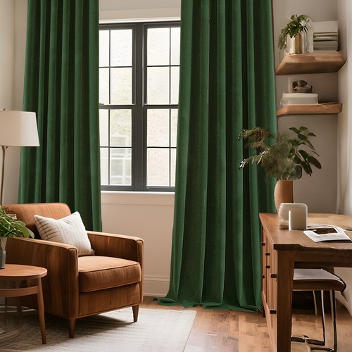 CUCRAF Dark Olive Green Velvet Blackout Curtains for Bedroom Living Room 84 inches Long, Forest Green Curtains Noise Reducing Rod Pocket(52x84 inches, 2 Panels)