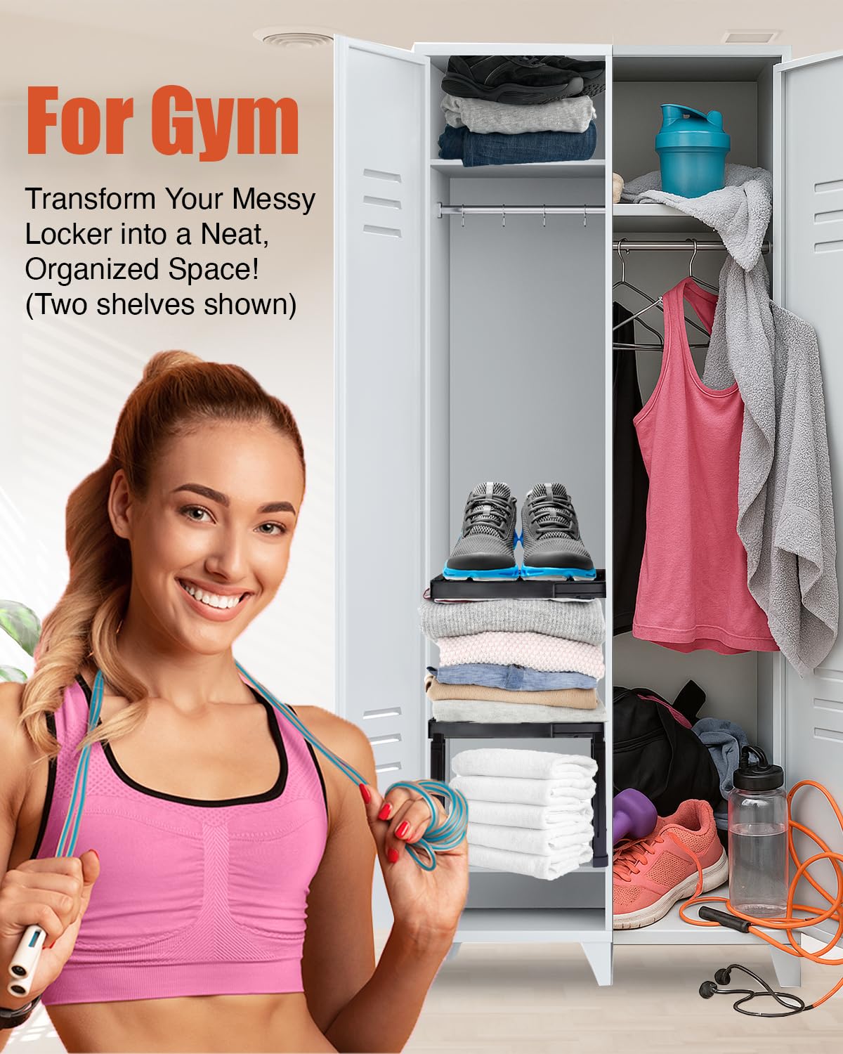 Piffny Locker Organizer Shelf， Adjustable Width and Height, Ideal Locker for School, Office, and Gym Lockers… (Pink)