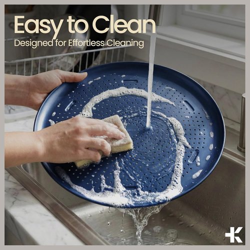 Bakken 16 Inch Non-Stick Pizza Pan 1 Pack, Round Carbon Steel Pizza Tray with Perforated Holes, PFOA, PFOS, & PTFE-Free, Dishwasher & Oven Safe Up To 450°F, Durable Nonstick Coating, Blue