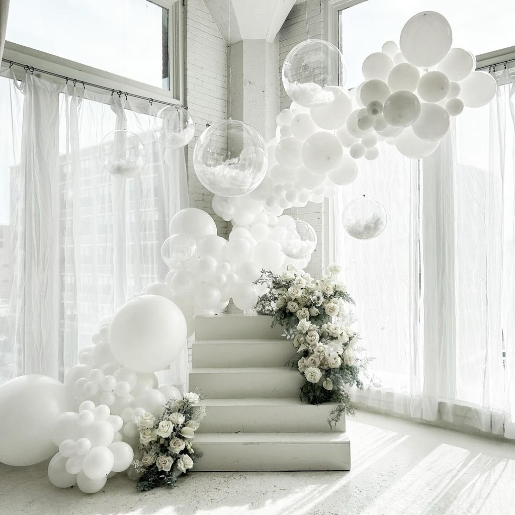 White Latex Balloons - 55pcs 12-Inch White Balloons with Ribbon for Celebrations & Events
