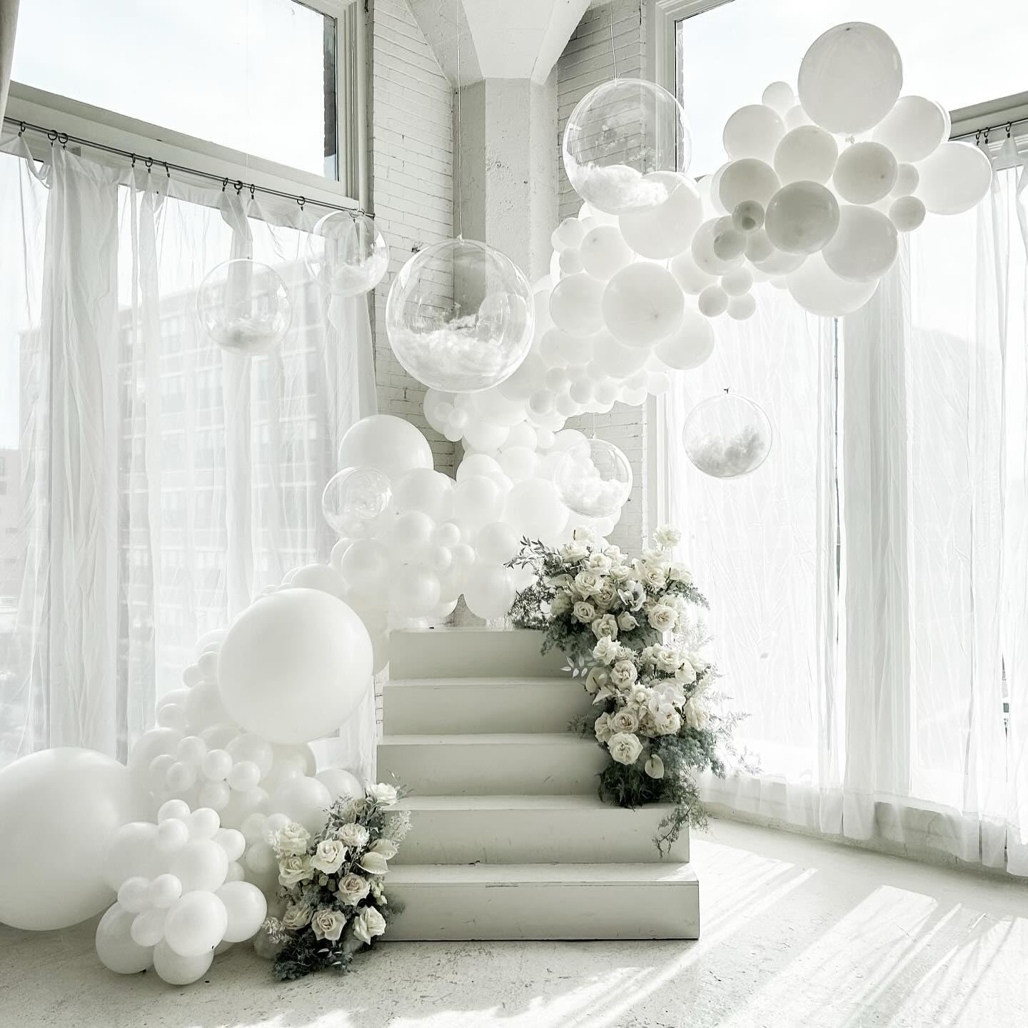 White Latex Balloons - 55pcs 12-Inch White Balloons with Ribbon for Celebrations & Events