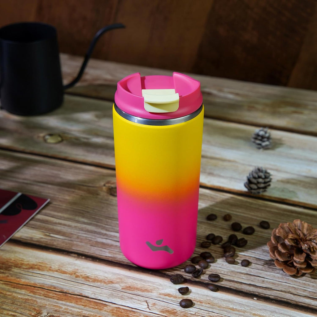 Skiennix 16 oz Insulated Travel Coffee Mug - Double Wall Stainless Steel with Lid | Rainbow Design