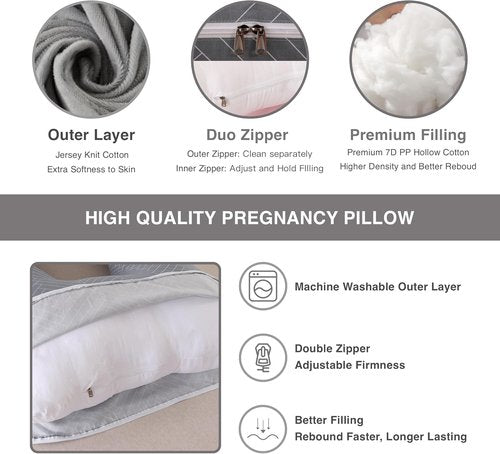 Allopera Pregnancy Pillow - Full Body Maternity Support 57" | Removable Washable Cover, 100% Cotton for Comfort