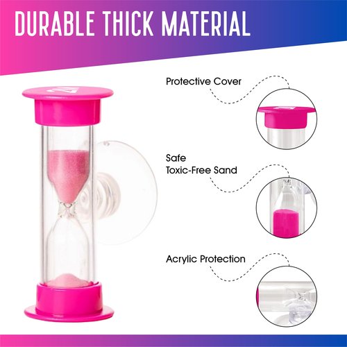 TecaherFav 2-Minute Hourglass Sand Timers with Suction Cup - Set of 2 Unbreakable Plastic Sand Clock Timer for Kids, Classroom, Games, Toothbrushing (Pink & Blue)