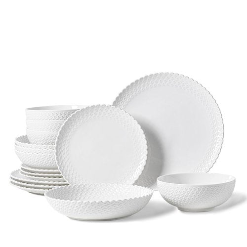 HOMBENE DINNERWARE NOT ONLY FOR DINNER 16 Piece Dinnerware Sets with Dishes, Bowls and Plates, Porcelain Dinner Set for 4, White, Glossy, Round, All Occasions