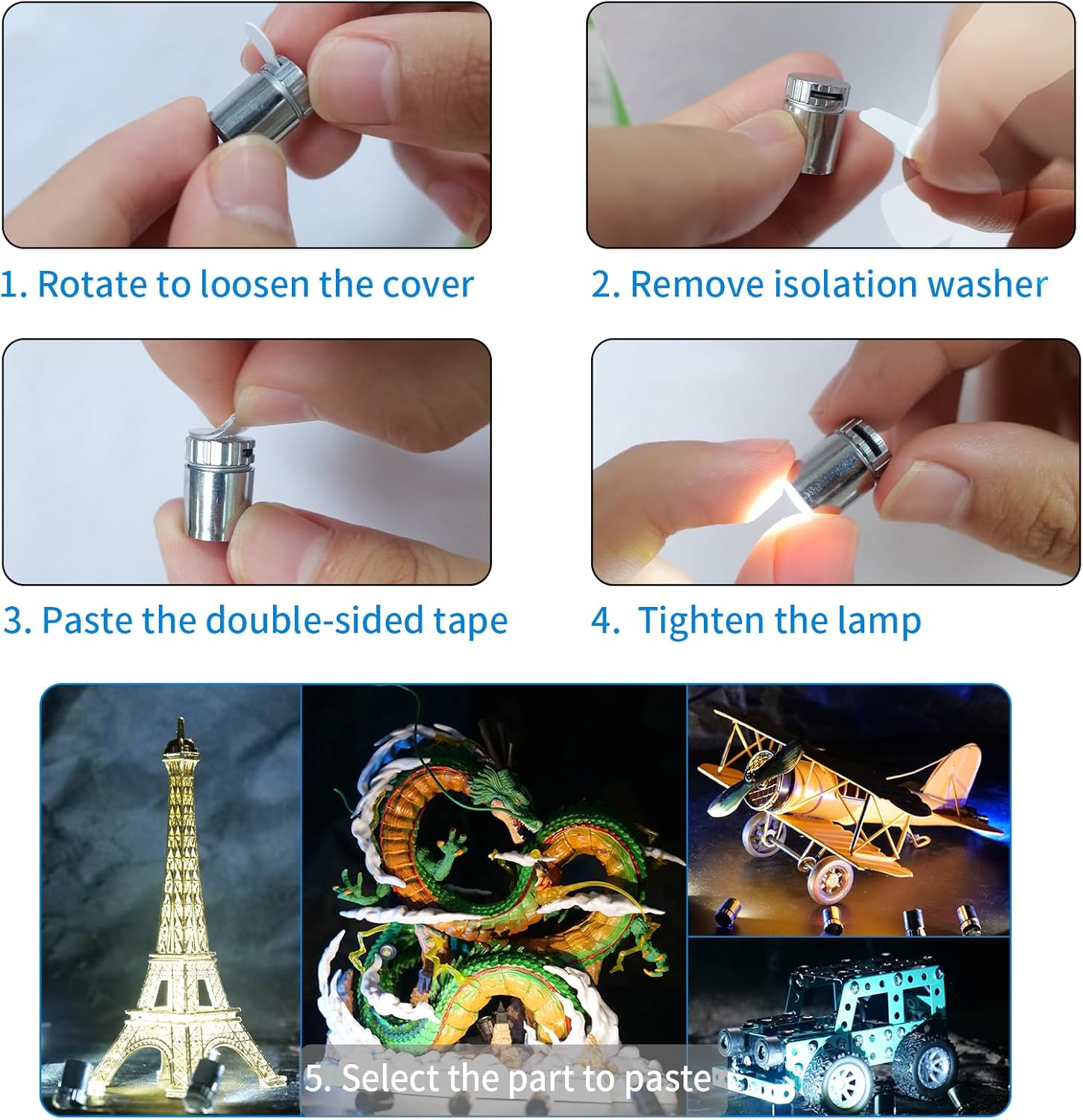 Skiennix Mini LED Lights - 10 PCS Battery Operated Tiny SMD Spotlights for DIY Crafts | Cool White