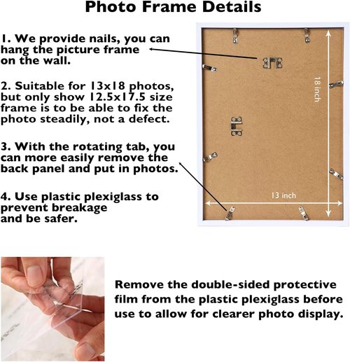 JCJMY 13x18 Picture Frame - White Photo & Poster Display for Horizontal/Vertical Wall Hanging