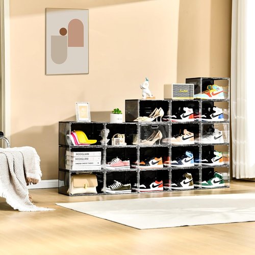Amllas Shoe Storage Organizer - Stackable 8 Pack with Lids | Fits Up to US Size 13 Sneakers (13”x 10.6”x 8.3”)