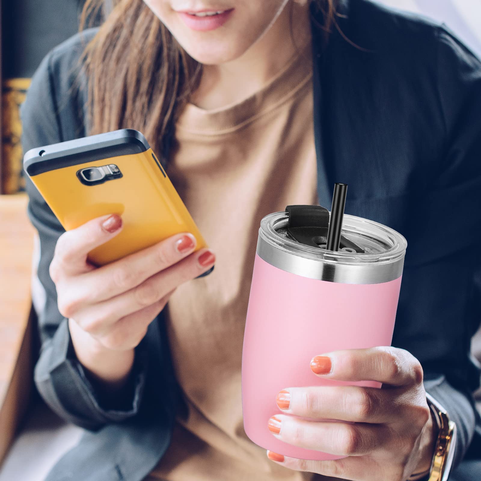 VEGOND Stainless Steel 12 oz Tumblers bulk Vacuum Insulated Double Wall Travel Tumbler with Lid and Straw Reusable Tumbler,Pink 12 pack