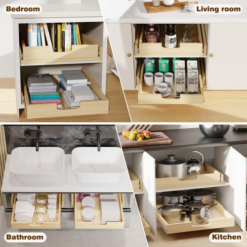 Grehitk Pullout Cabinet Organizer, 26''W×21''D×3''H Slide Out Shelves for Kitchen Cabinets, Pull out Drawers for Kitchen Cabinets, Pantry, Bathroom, & Storage Organization