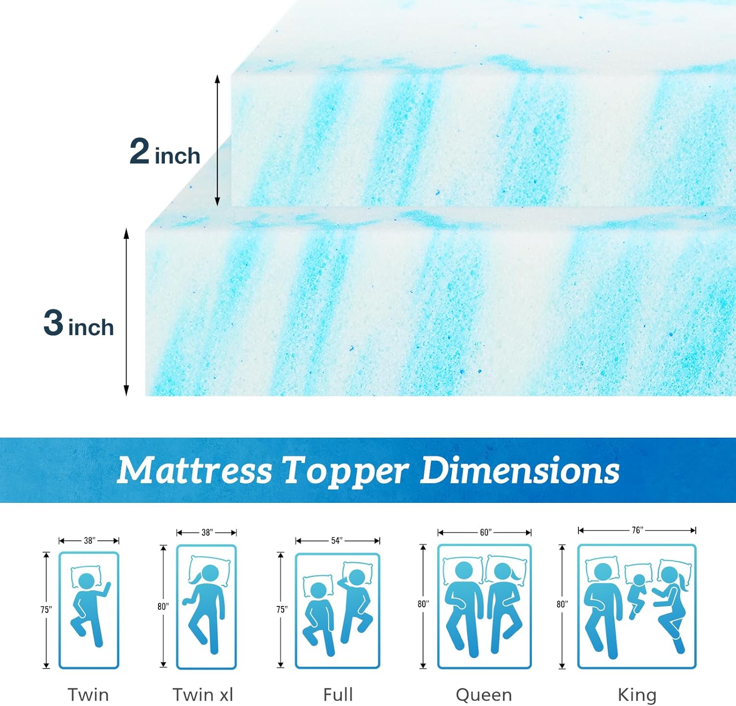 Sweetcrispy Memory Foam Mattress Topper - 2 Inch Thick Gel-Infused Cooling Pad for California King Bed | CertiPUR US Certified, Ventilated