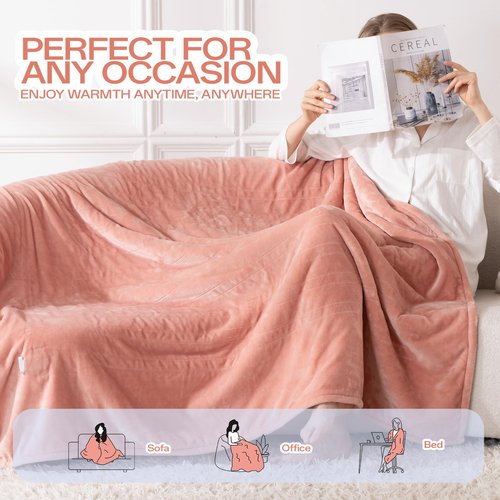 LunaHush Full Size Electric Blanket Heated, Double-Sided Flannel＆Sherpa Heated Blanket with 8 Heat Levels & 10 Hours Auto Off, Fast Heating Blankets Machine Washable with ETL & FCC Certified, Pink