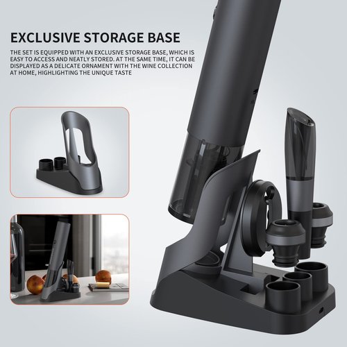 CIRCLE JOY Rechargeable Electric Wine Bottle Opener Set 7-in-1 Aluminum Alloy Wine Gift Set with 2-in-1 Electric Corkscrew & Vacuum Pump, Foil Cutter, Wine Pourer, Charging Base and 2 Wine Stoppers