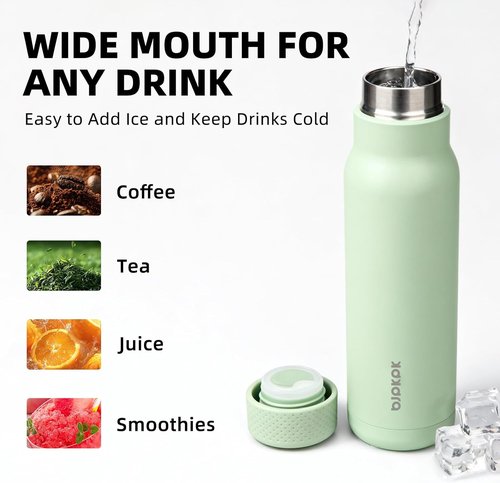 BJPKPK Stainless Steel Water Bottle - 21oz Insulated Thermal Flask | Leakproof & Keeps Drinks Hot or Cold - Mint Green