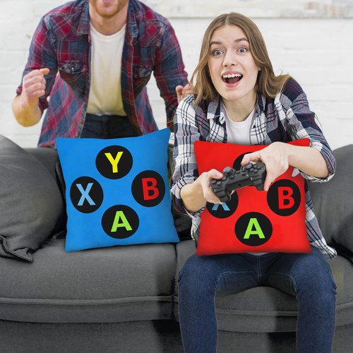 IHESPABLD Gaming Throw Pillow Cases Set of 2, Soft Pillow Covers Gamer Birthday for Teens Boys Cushion Covers for Living Room Bedroom Game Room Decor 18 x 18 inches