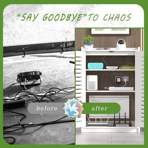 Large WiFi Router Cabinet 20''x31''x10'' Floor Standing Modem Organizer with Cable Management, White Electronics Enclosure for Power Strips & Network