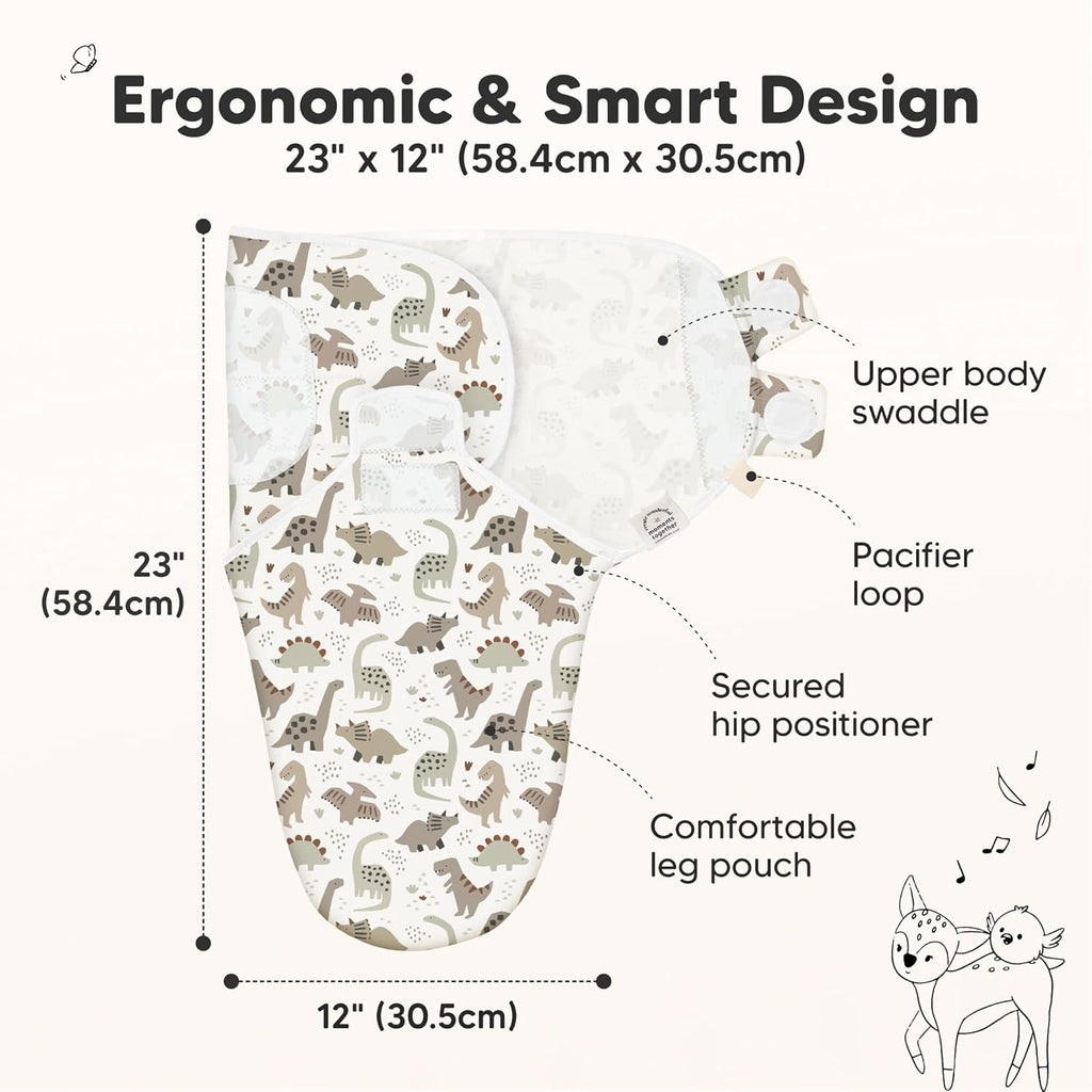 Organic Baby Swaddle Sleep Sacks by 3-Pack | Soft & Snug for Newborns 0-3 Months - Dino Ridge