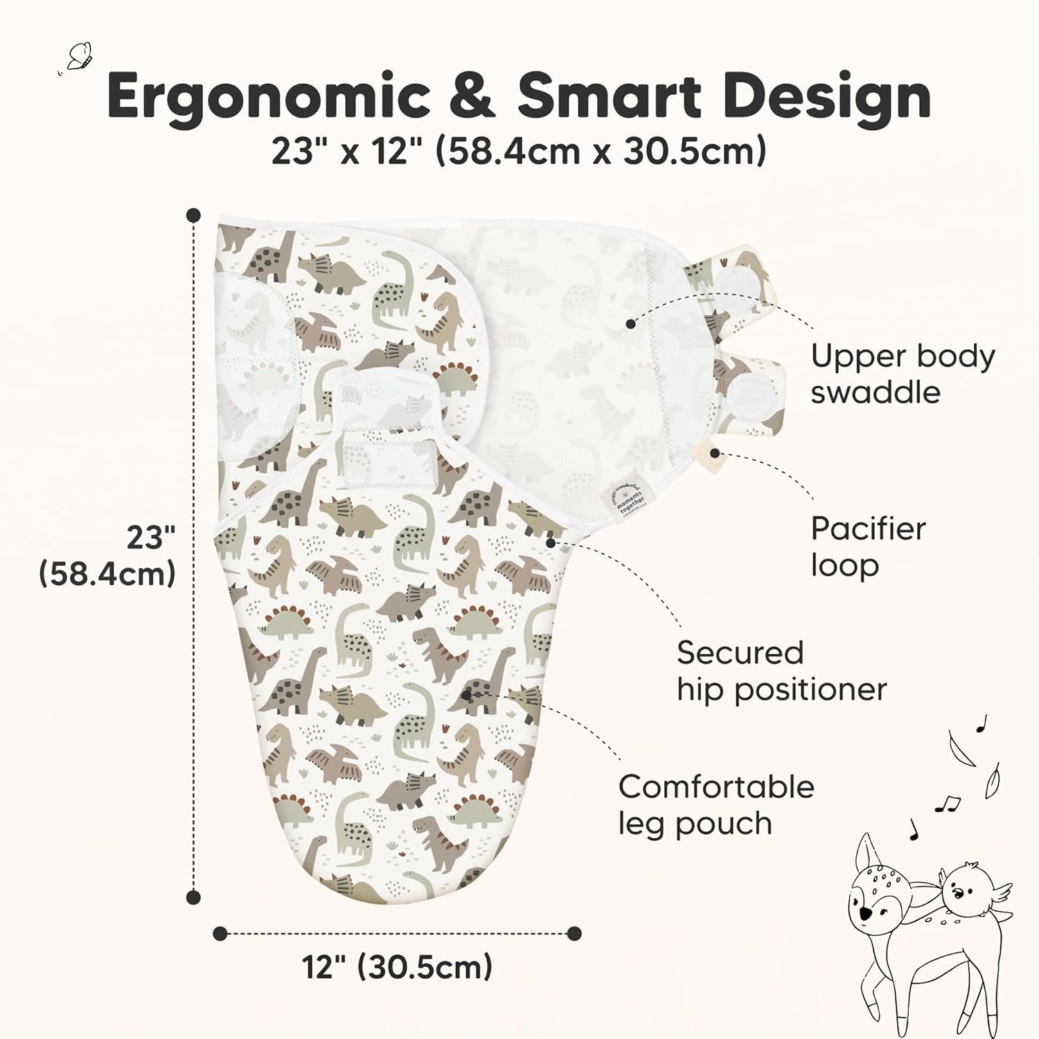 Organic Baby Swaddle Sleep Sacks by 3-Pack | Soft & Snug for Newborns 0-3 Months - Dino Ridge