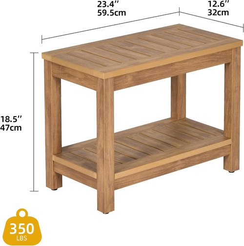 DWVO Shower Stool - 23.5in Water-Resistant Non-Slip Bench | Heavy-Duty HIPS Poly Lumber (Teak)