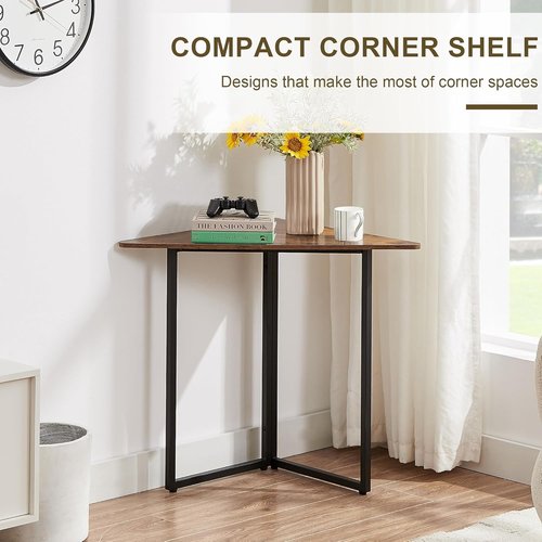 VECELO Corner Desk,Office Tables for Living Room for Small Space Triangle Computer Desk with Steel Frame Corner Shelves with Metal Frame Writing Desk for Workstation Classic Brown 31.1"