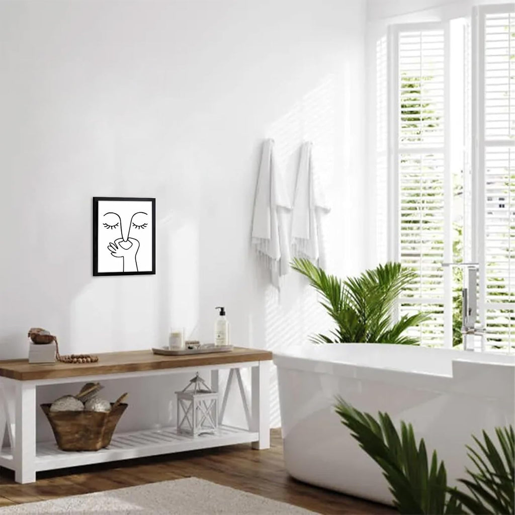 TWNSLLA Black and White Bathroom Wall Art - Funny Abstract Decor for Guest Toilets | 8"x10" Framed Print