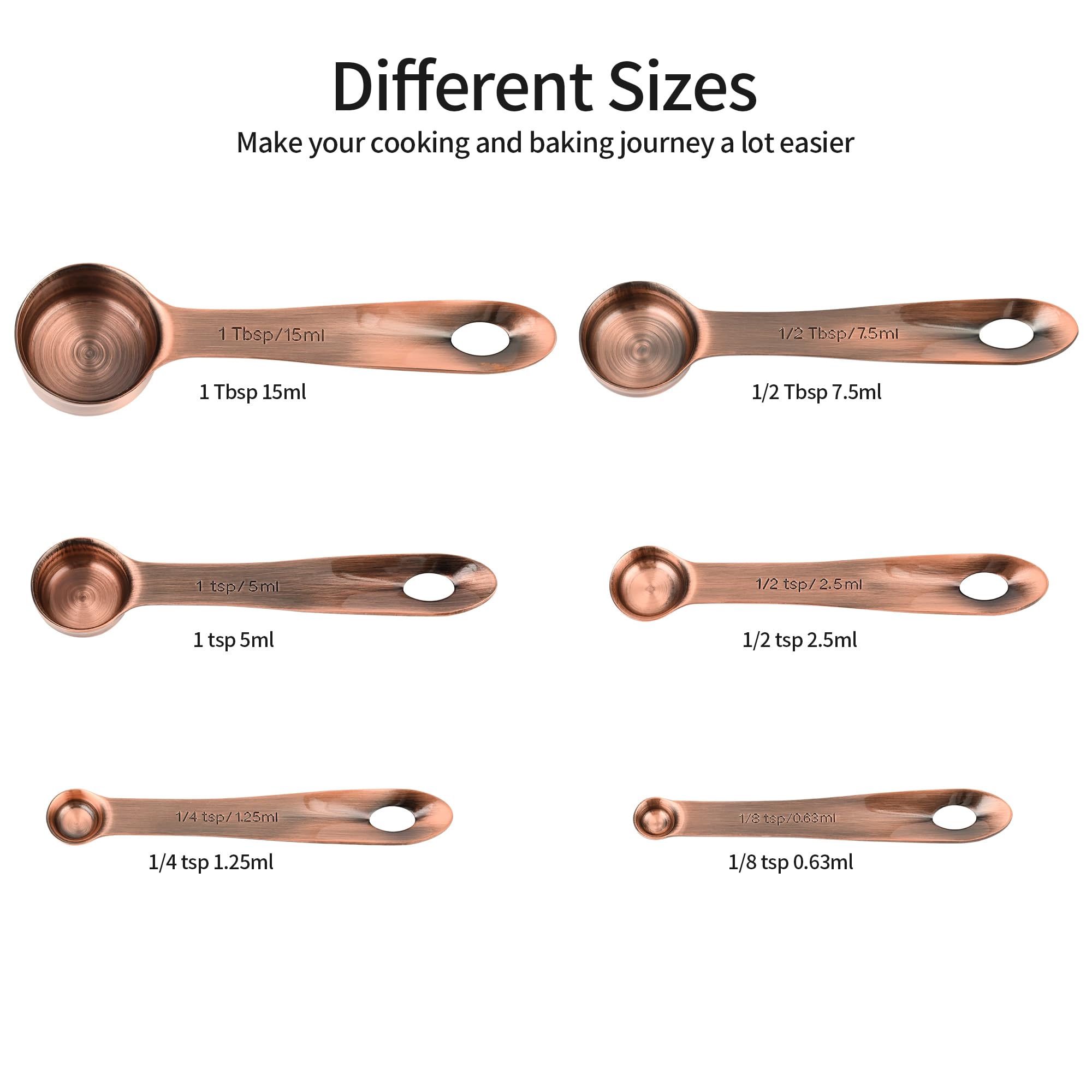 Viwehots Copper Measuring Cups and Spoons Set 16, Dry&Liquid Stainless Steel Measuring Cups and Spoons, 7 Metric&US Measing Cups & 6 Measuring Spoons & Measure Equivalents for Kitchen&Baking