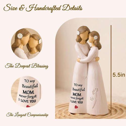 NAN ZAI NAN FANG Mother Daughter Figurine - Hand-Painted 5.5" Sculpture for Home Decor | Perfect Gift for Mom