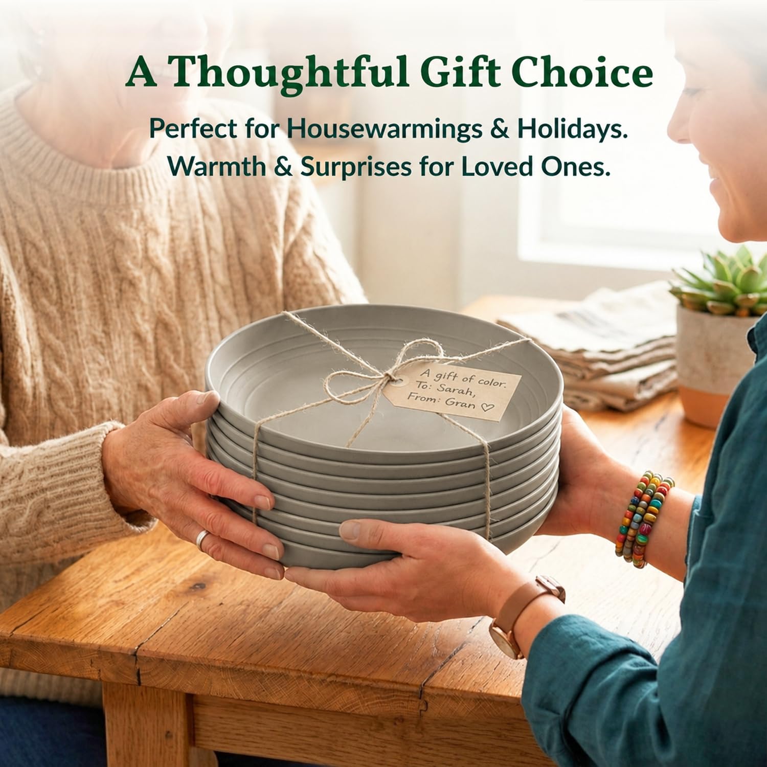 Homienly Deep Dinner Plates Set of 8 Alternative for Plastic Plates Microwave and Dishwasher Safe Wheat Straw Plates for Kitchen, Camping Unbreakable Lightweight Round Plate Set (Grey, 9 inch)