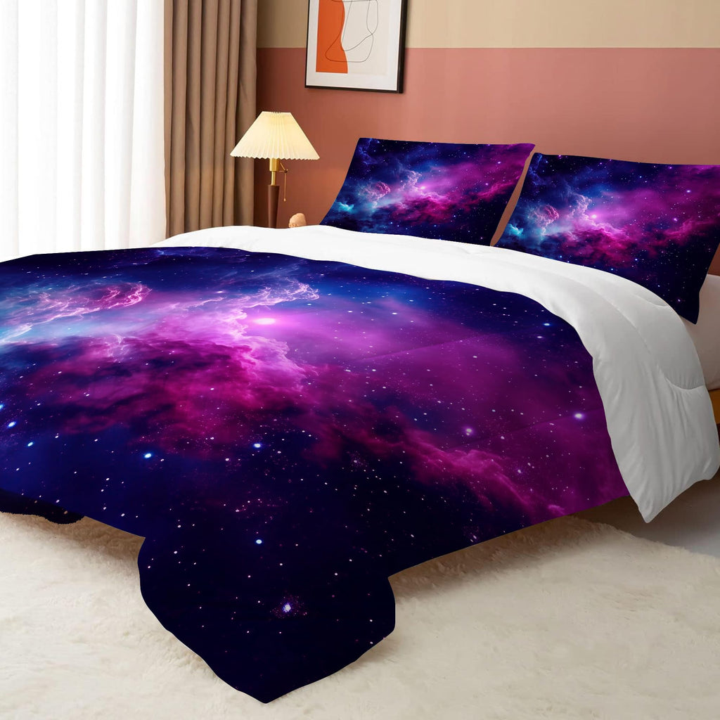 FUYEUN Galaxy Comforter Sets Queen Size Purple Outer Space Bedding Set for Teen Girls Boys Kids Children Bedroom Dorm Quilt 1 Comforter + 2 Pillow Cases