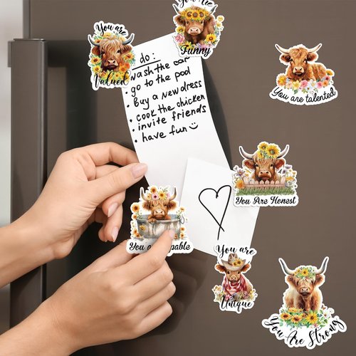 Copkim 16 Pcs Funny Puns Fridge Magnets Reward Refrigerator Magnets Cute Inspirational Magnetic Stickers for Whiteboard Supplies(Highland Cow)