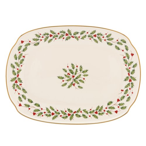 Lenox Serveware, Holiday Serving Platter, Oval Shape, 15.25-Inch, Ivory, Porcelain Material, Dishwasher Safe, Turkey Platter for Thanksgiving, Winter Hosting, Christmas Serving (Multicolor, 1 Piece)