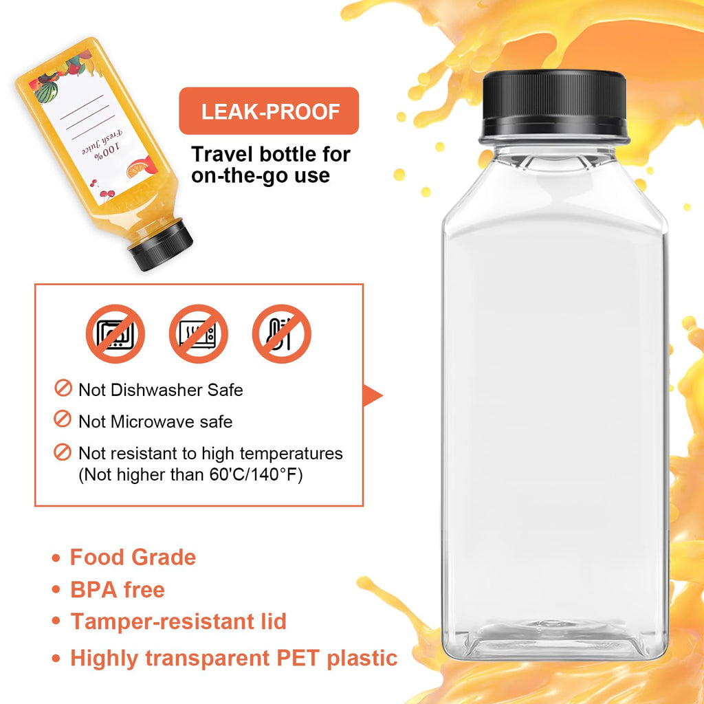 OBKJJ 80pcs 8oz Pcs Juice Bottles, Juice Bottle with Caps Reusable Empty Clear Bottles with Label, Funnel, Brush Bulk Beverage Containers for Juicing, Drinking, Smoothie and Other Beverages (8oz)