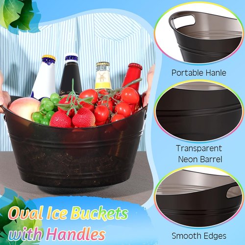 meekoo 6 Pcs Plastic Ice Buckets Bulk with Handles 4.5L Oval Storage Tub Large Capacity Ice Drink Bucket for Party Bar Wine Beer Champagne Beverage Bottle Cooler (4.5 L,Black)