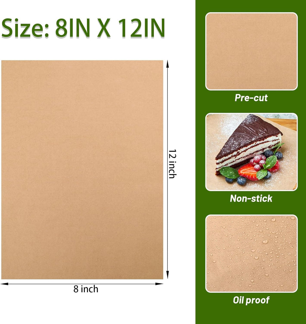 WMKGG Parchment Paper Sheets - 190 PCS Non-Stick Precut Baking Sheets for Air Frying, Grilling & More | 8x12 Inches
