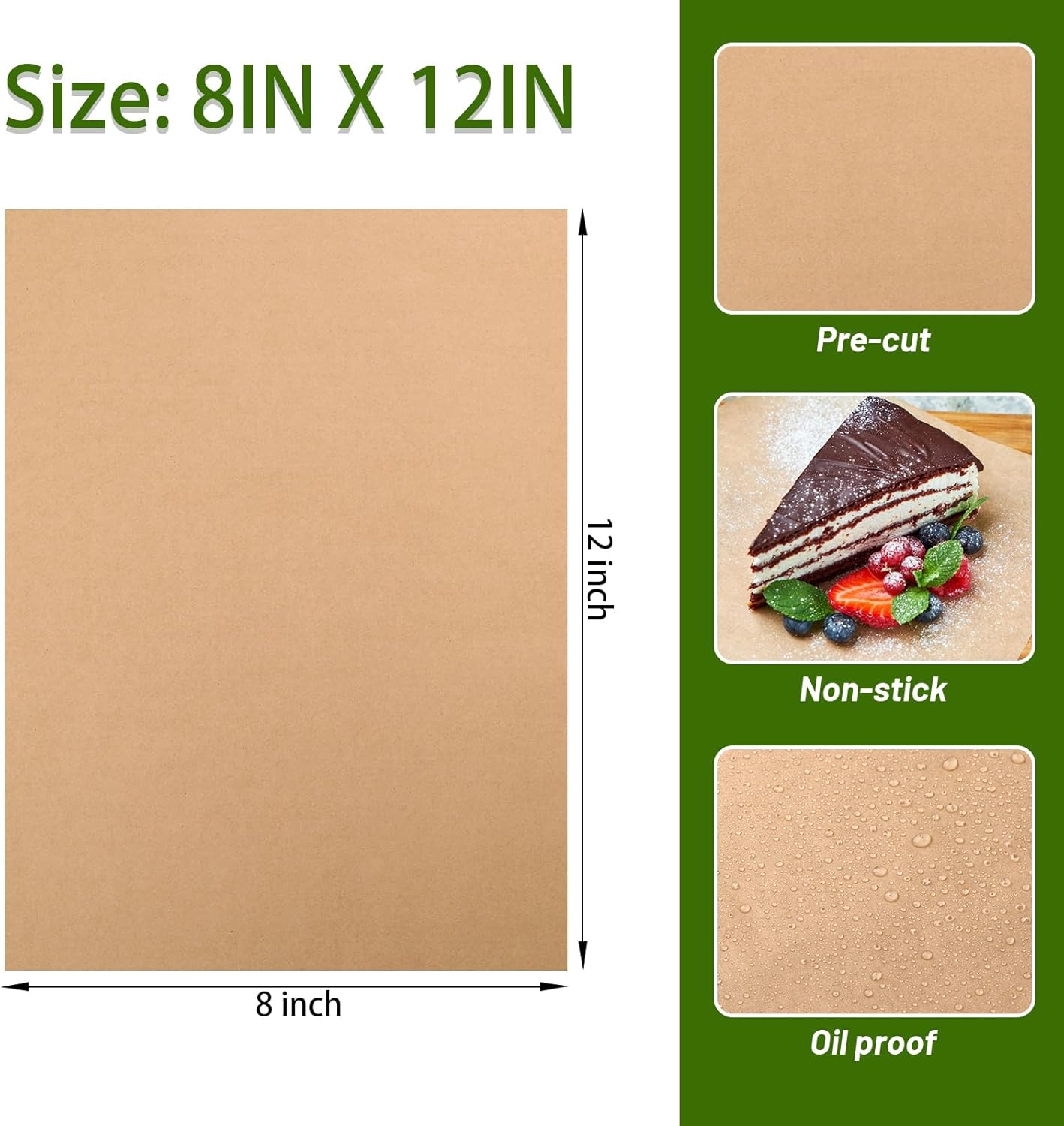 WMKGG Parchment Paper Sheets - 190 PCS Non-Stick Precut Baking Sheets for Air Frying, Grilling & More | 8x12 Inches