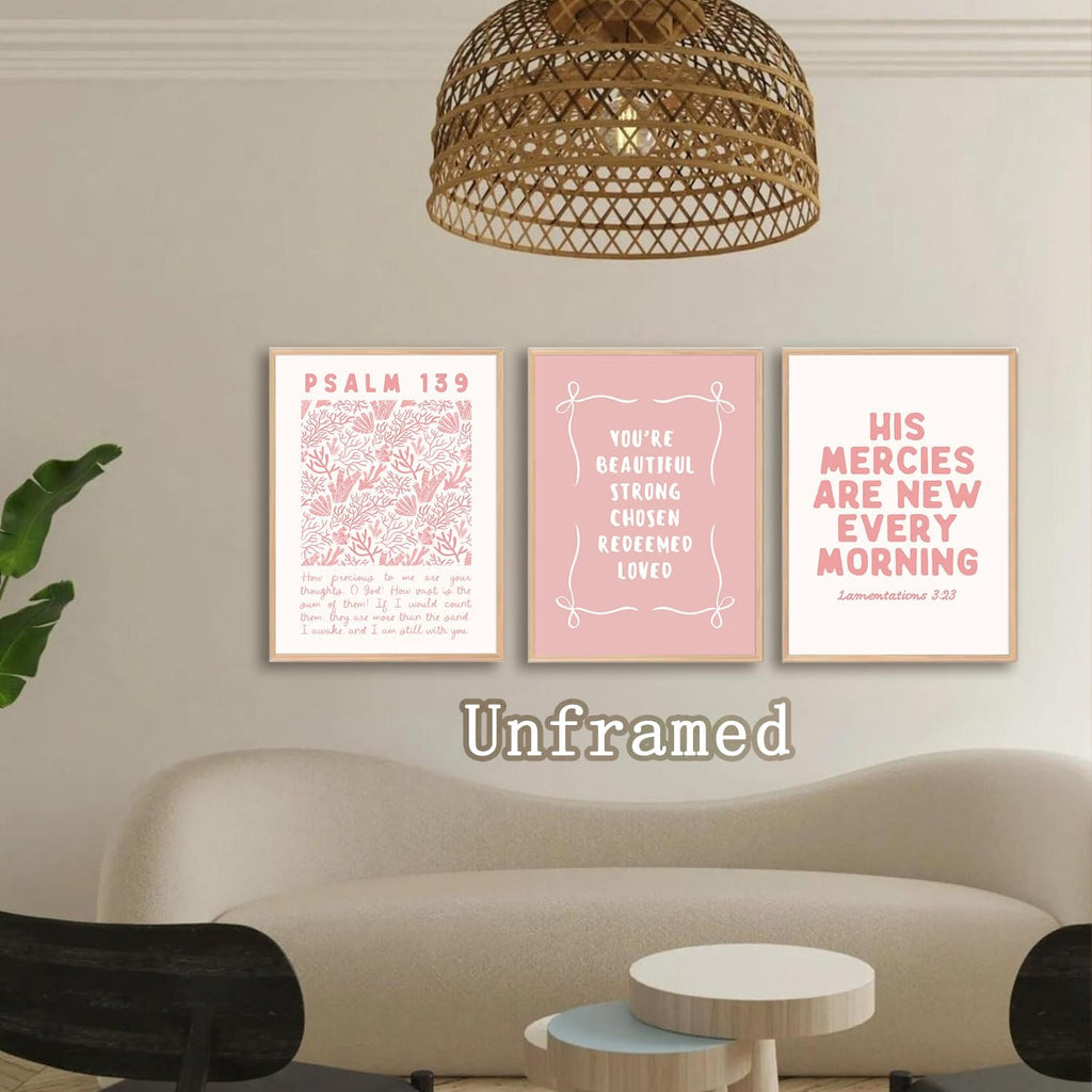 Skiennix 6Pcs Pink Christian Bible Verse Wall Art - Floral Scripture Quotes for Bedroom | 8x10 Inch Unframed
