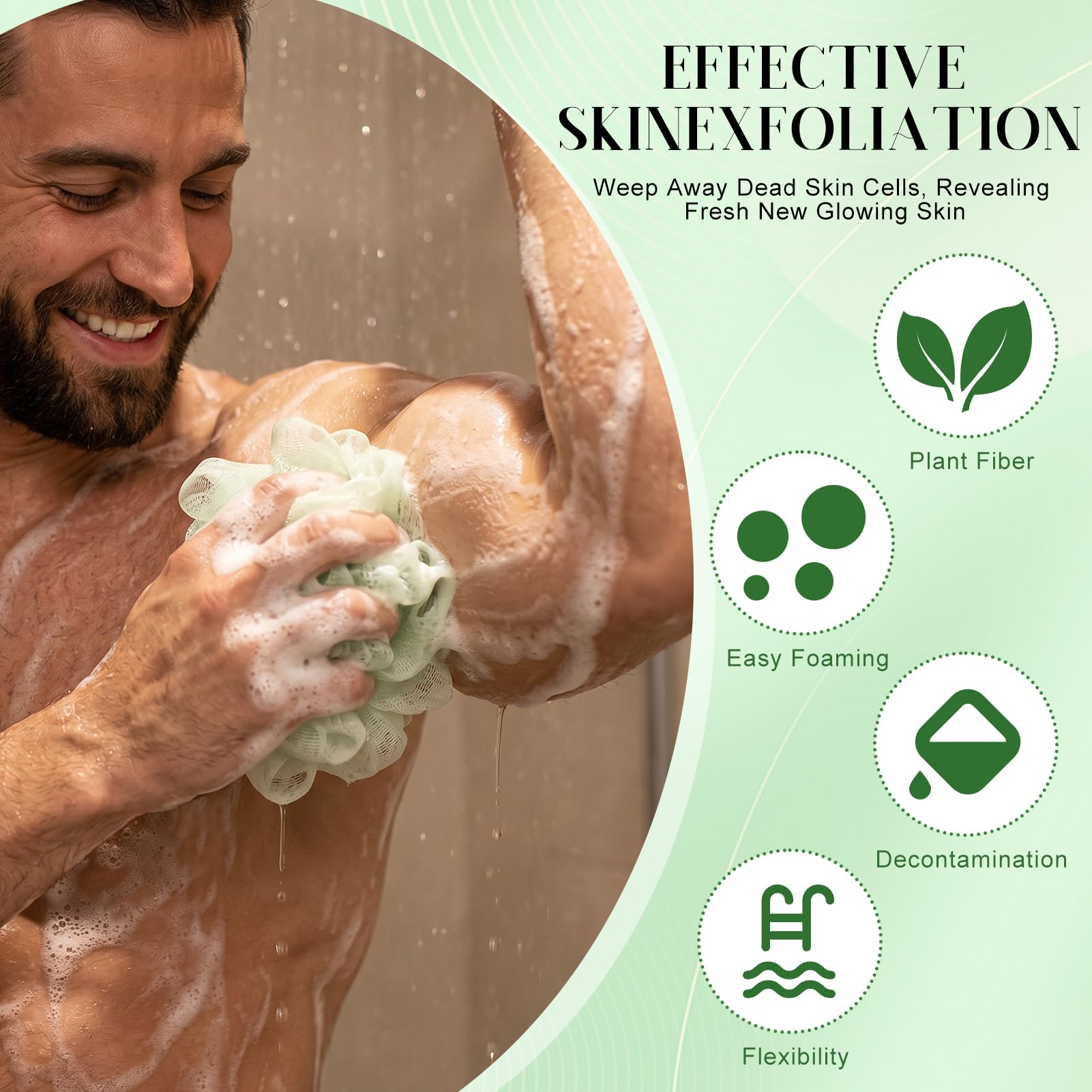 ZhouBoat 2 Pack Exfoliating Loofah Soap Holders with Washcloth Double-Sided Bath Sponge Body Scrubber Reusable Shower Pouches