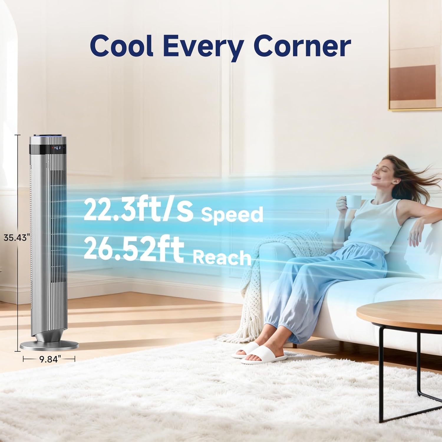OLIXIS Tower Fan - Quiet 28dB Bladeless Cooling Fan with Remote, 12-Hour Timer, 5 Speeds | Grey