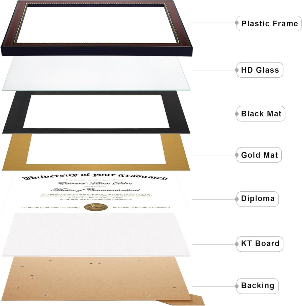Upsimples 8x10 Picture Frame Set - 5 Black Frames & 11x14 Mahogany Diploma Frame Bundle
