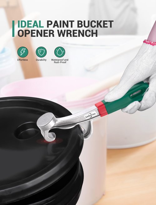 2Pcs Upgraded Bucket Opener Tool 5 Gallon, 8.5 Inch Aluminum Paint Bucket Lid Opener Wrench with Non-slip Rubber Handle Grip, Metal Can Opener Lid Pail Remover Tool for Home Industrial