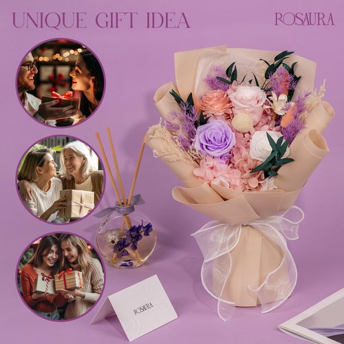 Rosaura Preserved Flowers Bouquets, flowers for Delivery Prime, Forever Roses Bouquets Valentine's Day, Mother's Day, Christmas, Birthday Gifts (Pink)