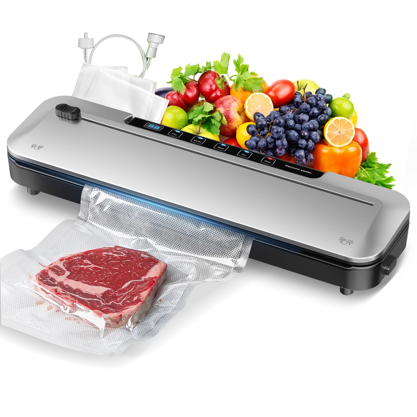 75Kpa Vacuum Sealer for Food, Precision Suction Power 6-in-1 Food Sealer with Digital Timer, Dry & Moist Food Modes,