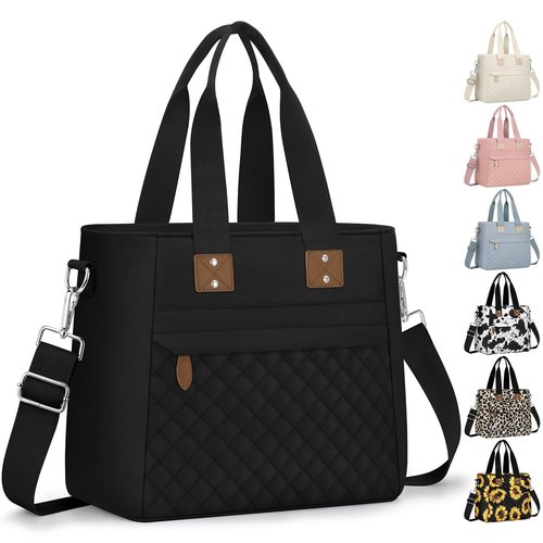 Insulated Lunch Box for Women & Men - Large Thermal Lunch Bag Women with Removable Shoulder Strap, Reusable Lunch Cooler Tote Bags Purse for Adults Work, Picnic, Hiking, Beach, Travel, Medium，Black