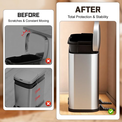 JTJEI 4Pcs Trash Can Wall Protector and Stop Moving Backward, Silicone Bumper Guards Accessories for Square & Round Garbage Bins, No-Drill Trash Can Bumper for Kitchen and Office Floor & Wall (Black)
