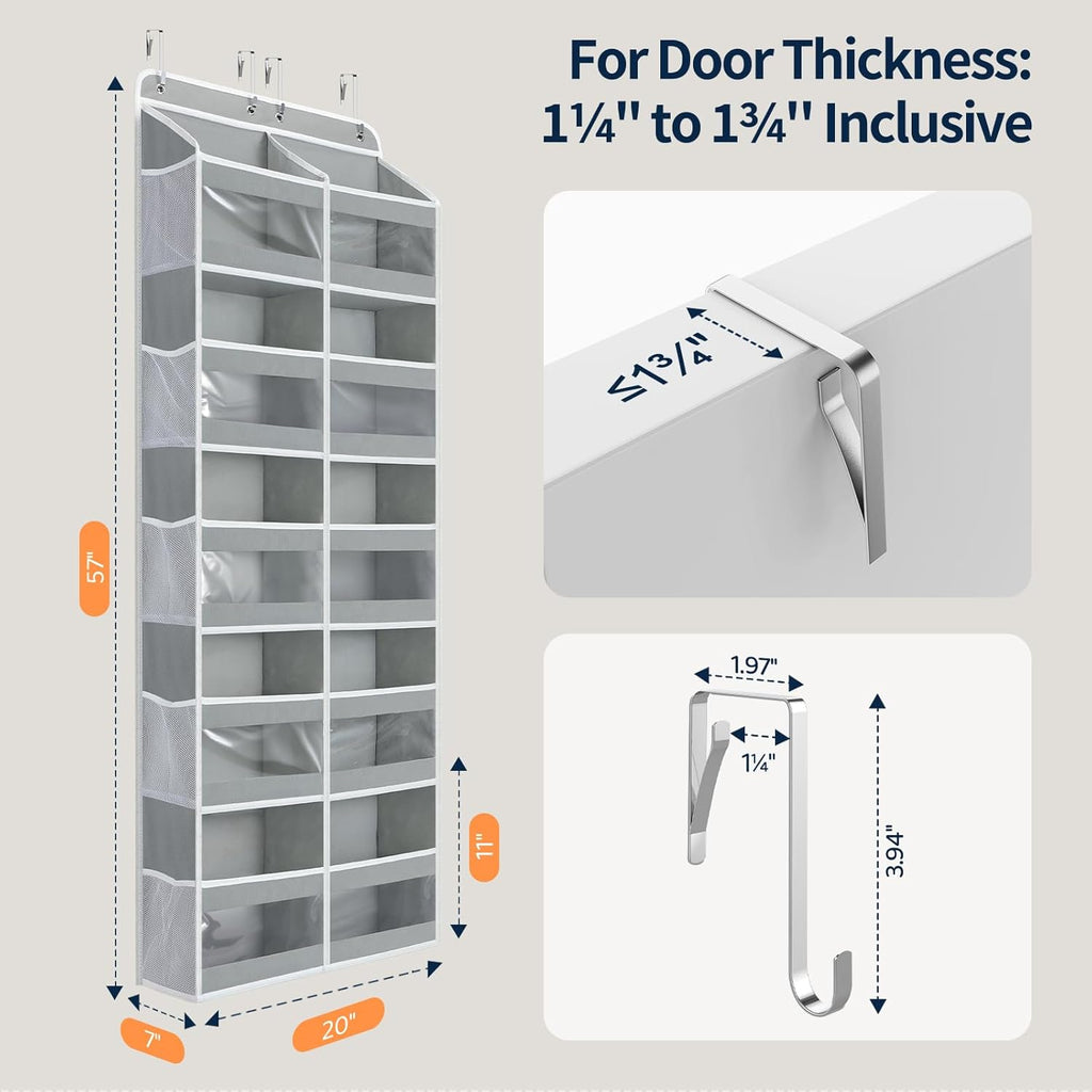 Yecaye 5-Tier Over The Door Organizer - Heavy Duty Dual-Column Storage with 10 Compartments | Grey
