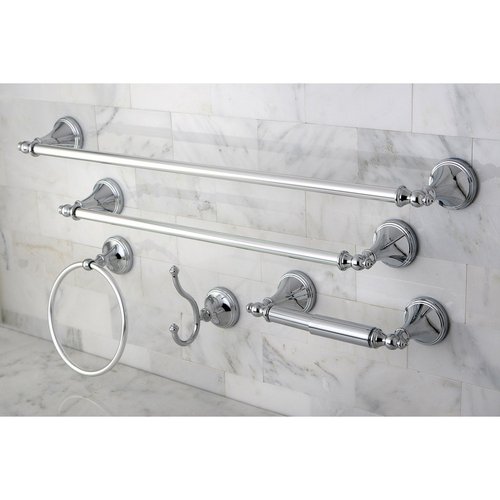 Kingston Brass Naples 5-Piece Accessory Set with 18" & 24" Towel Bar, Towel Ring, Robe Hook & Toilet Paper Holder, Polished Chrome
