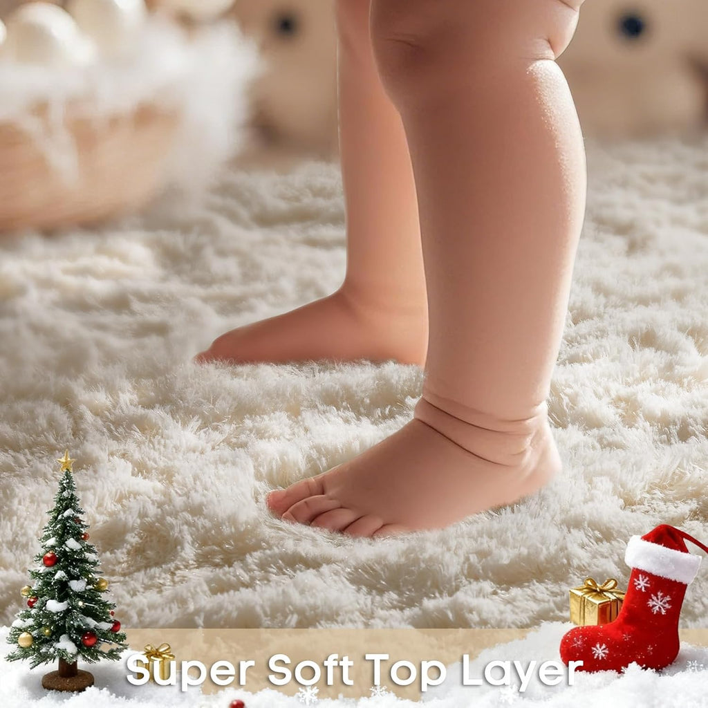 Ophanie Area Rugs - Soft Non-Slip Shag Carpet for Living Room & Nursery | Ivory 7x10 Size