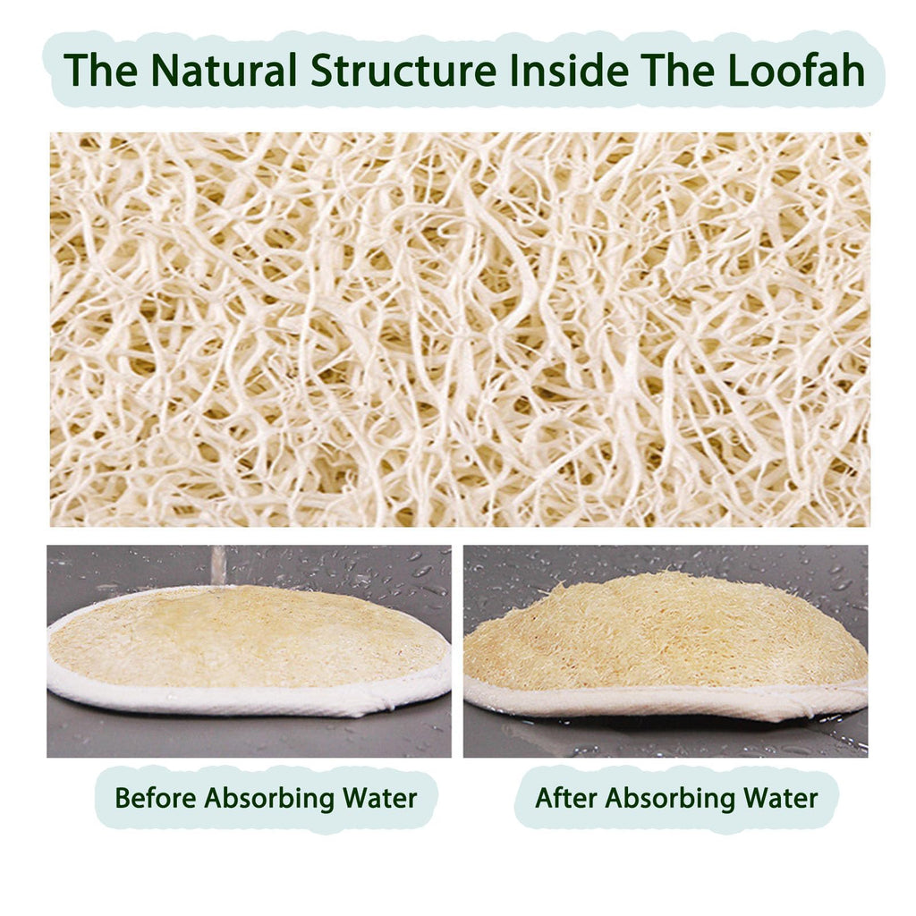 JouiiSiYa Natural Loofah Back Scrubber for Shower for Men and Women, Exfoliating Loofah Sponge with Soap Saver (2Pads+1Bag)