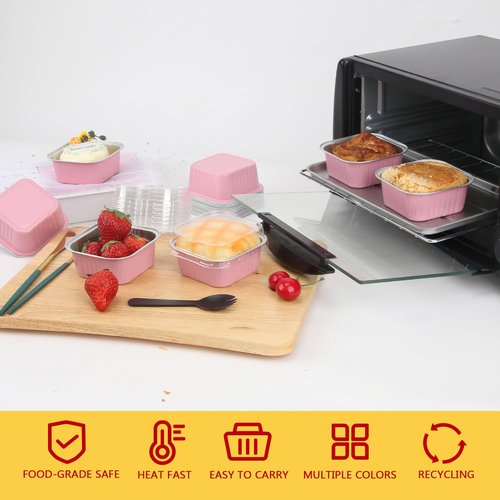 120pack 5oz Mini Cake Tins Cupcake Pan with Lids,LNYZQUS Aluminum Foil Baking Cups,Disposable Ramekins Small Brownie Muffin Pans Mini Cheesecake Containers for Home Bakery-Pink