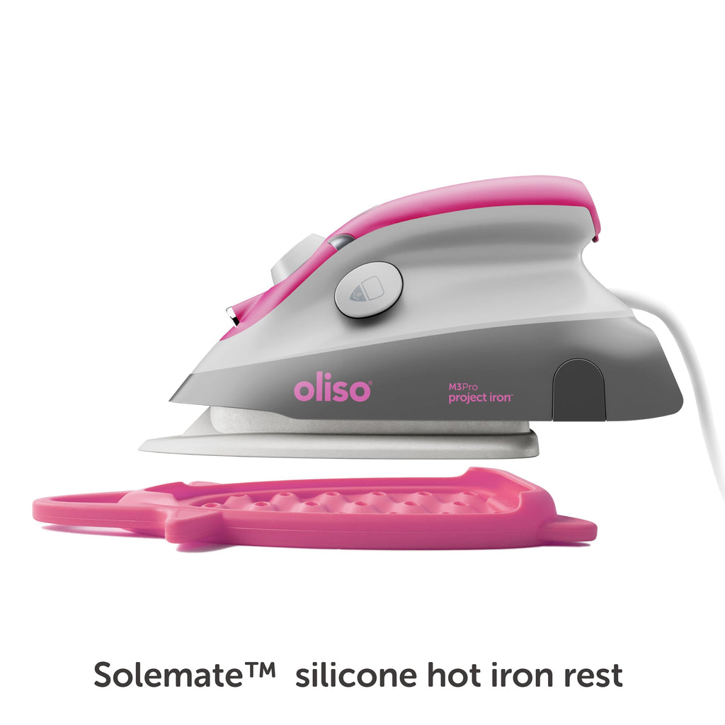 oliso M3Pro Project Steam Iron with Solemate – 1000W Ceramic Soleplate Iron and LED Light for Sewing, Quilting, Crafting, and Travel – Raspberry
